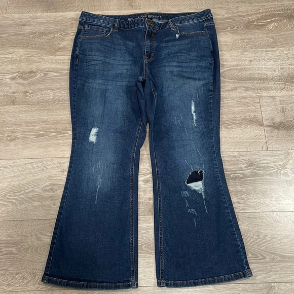 Lane Bryant Low Rise Boot Cut Distressed Patch Denim Jeans 22 Short - Picture 1 of 14